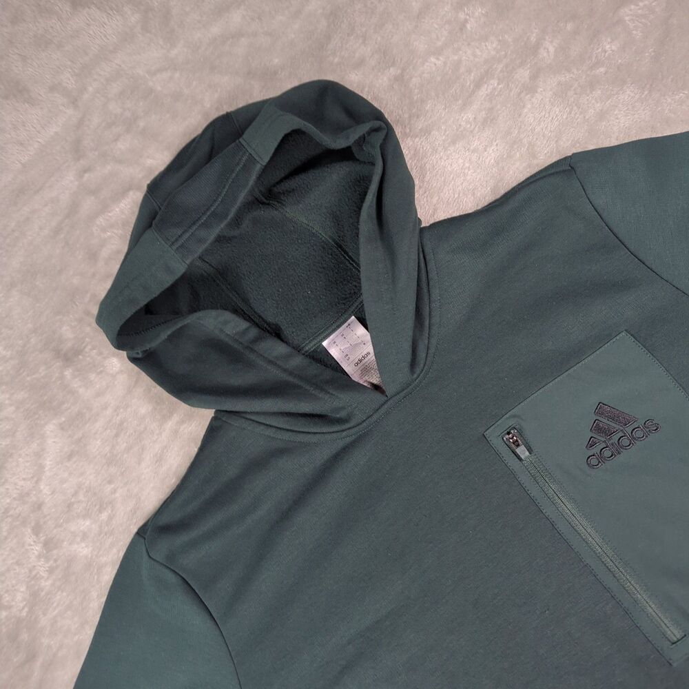 Adidas Pullover Hoodie Sweatshirt Zip Chest Pocket Green Mens Small S